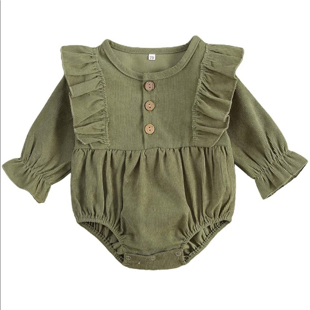 Green corduroy long sleeve romper